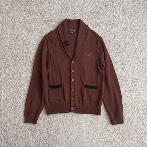 Kangol Brown Knit Shawl Collar Button-Up Cardigan Sweater Mens XL